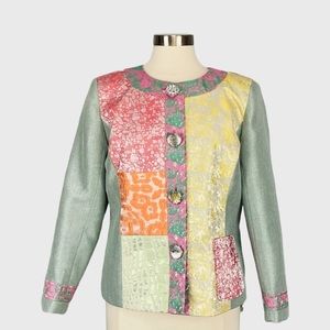 Vintage Julia Kim Womens Petite NWT Patchwork Blazer Wearable Art size Medium